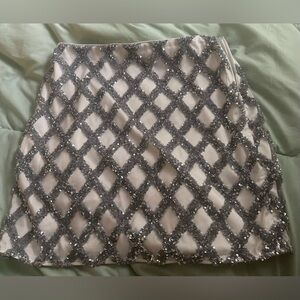 & Other Stories White Mini Skirt with Silver Sequin Lattice